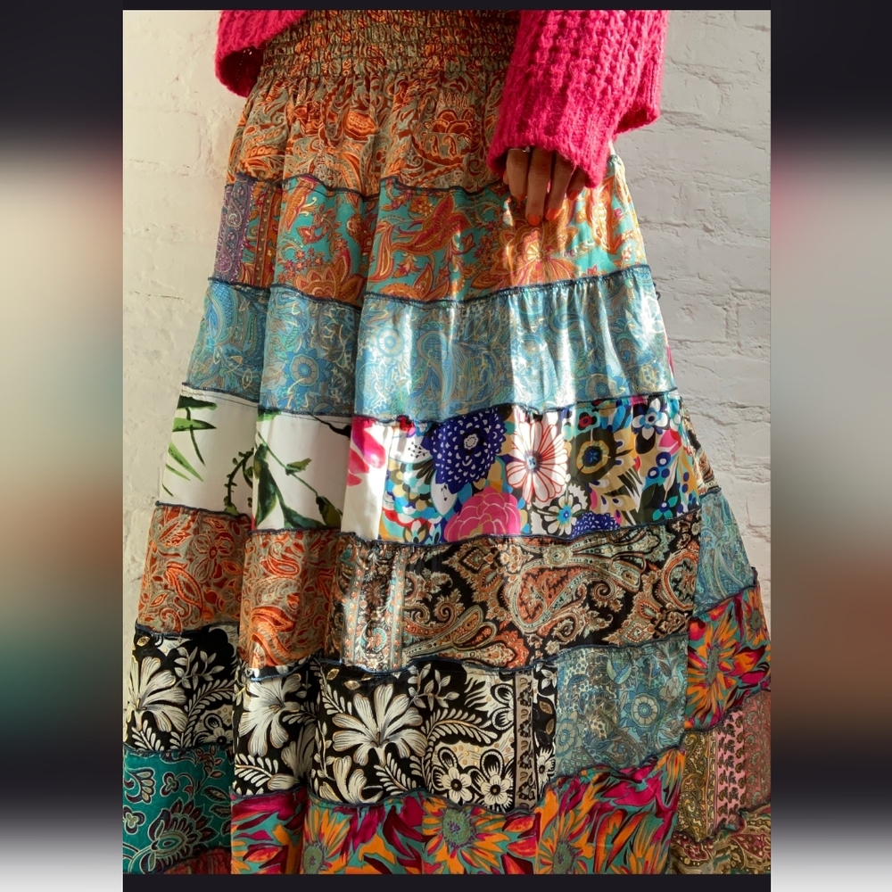 Colorful Patchwork Maxi Skirt Boho